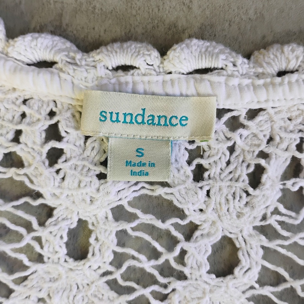 Sundance Lace Tank Top Womens Small White Crochet Knit Festival Boho Coastal - Picture 6 of 9